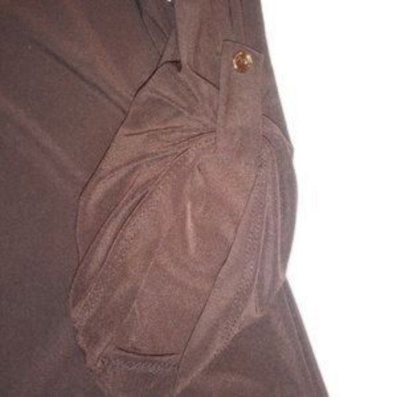 Dark Brown Tab Sleeve Gold Buttons Top - Picture 2 of 5